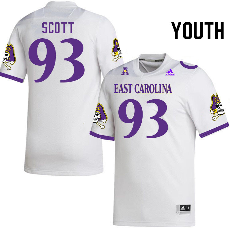 Youth #93 Everett Scott ECU Pirates College Football Jerseys Stitched-White